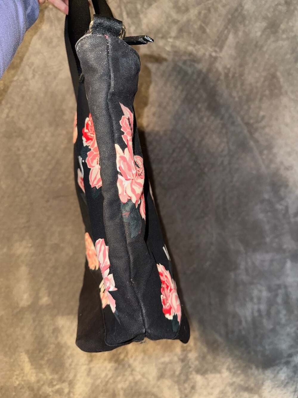 Victoria's Secret Black Floral Canvas Tote Bag with VS Logo - Picture 3 of 11